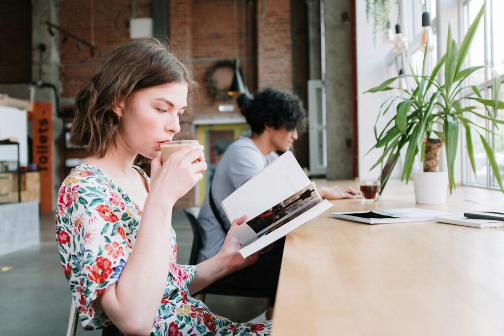 woman drinking coffee