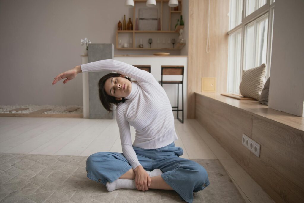 woman stretching before or after